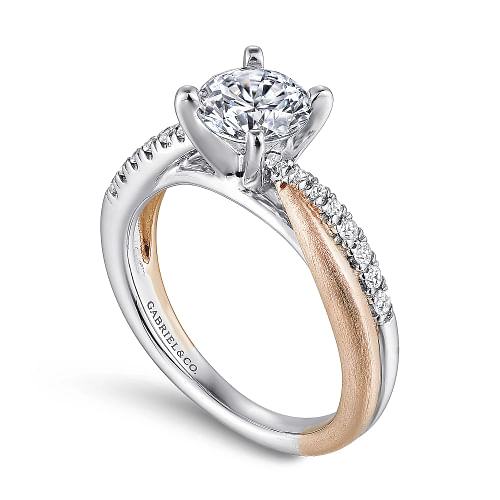 Kendall White & Rose Gold Round Diamond Criss Cross Engagement Ring Setting