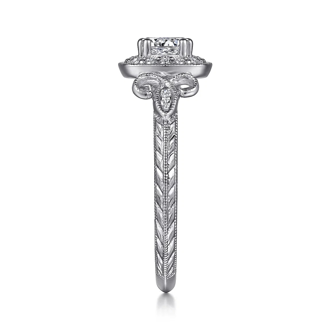 White Gold Round Diamond and Cushion Halo Complete Engagement Ring