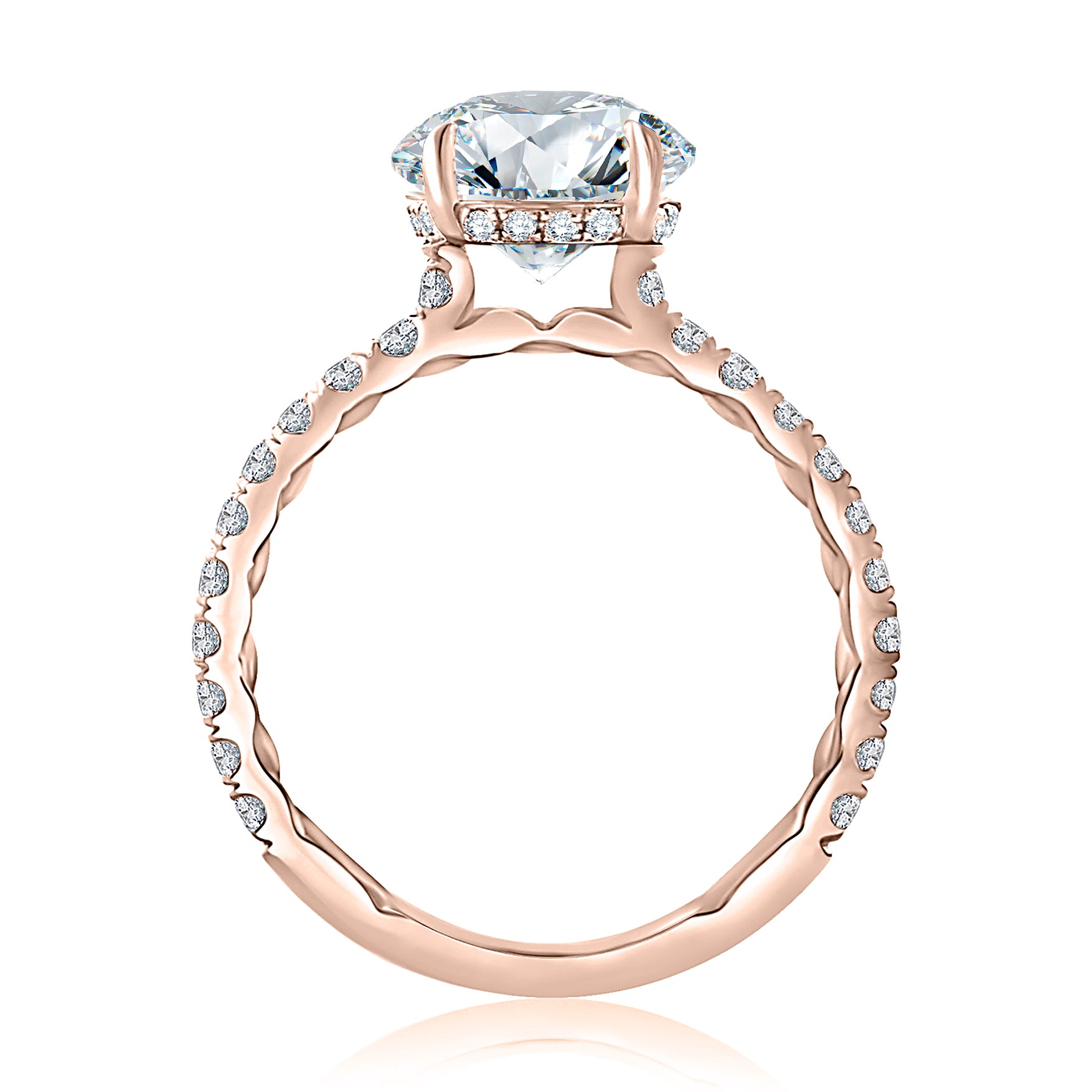 Pave Diamond and Hidden Halo Round Quilted Engagement Ring setting