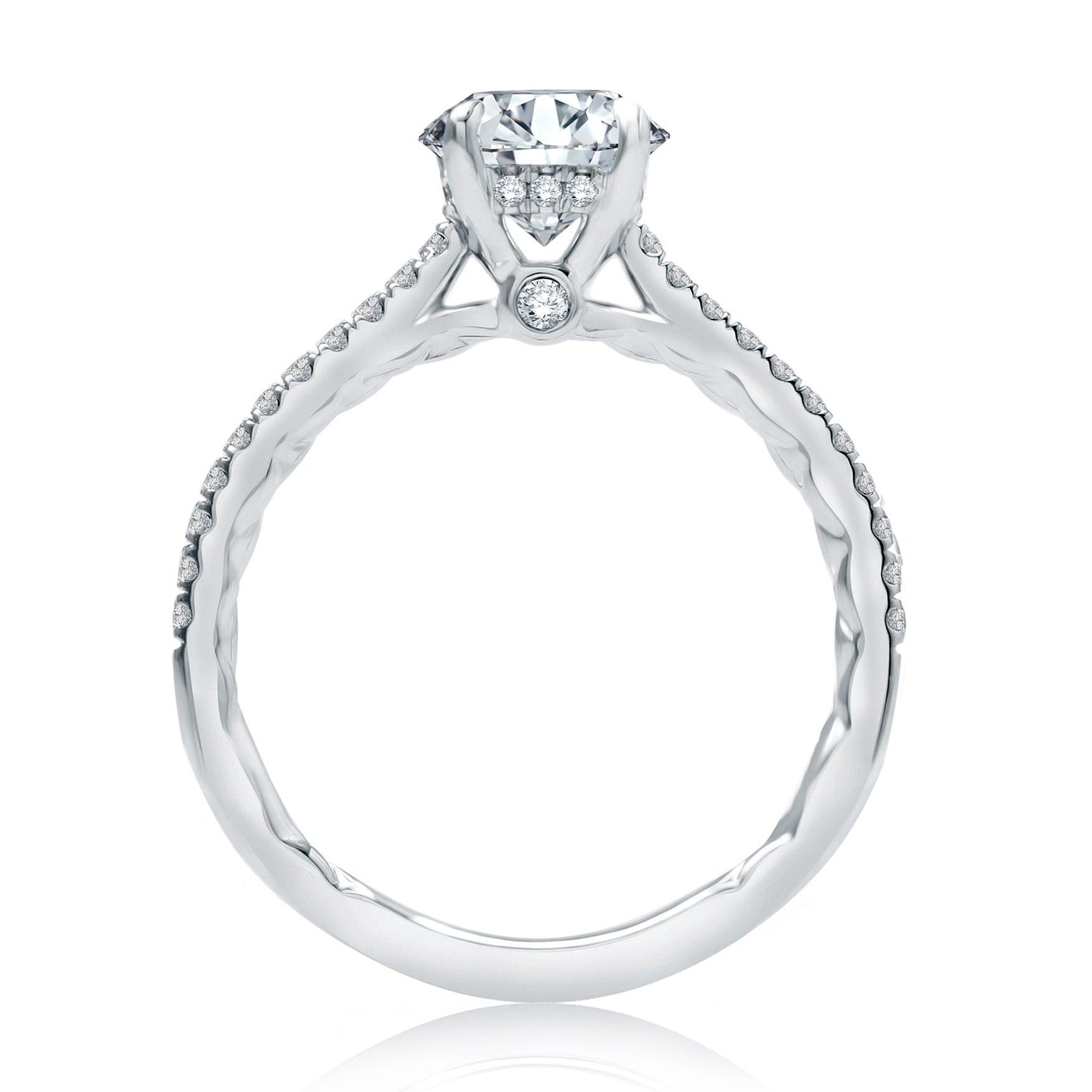 Four Prong Engagement Ring Setting with Diamond Accent Gallery and Band
