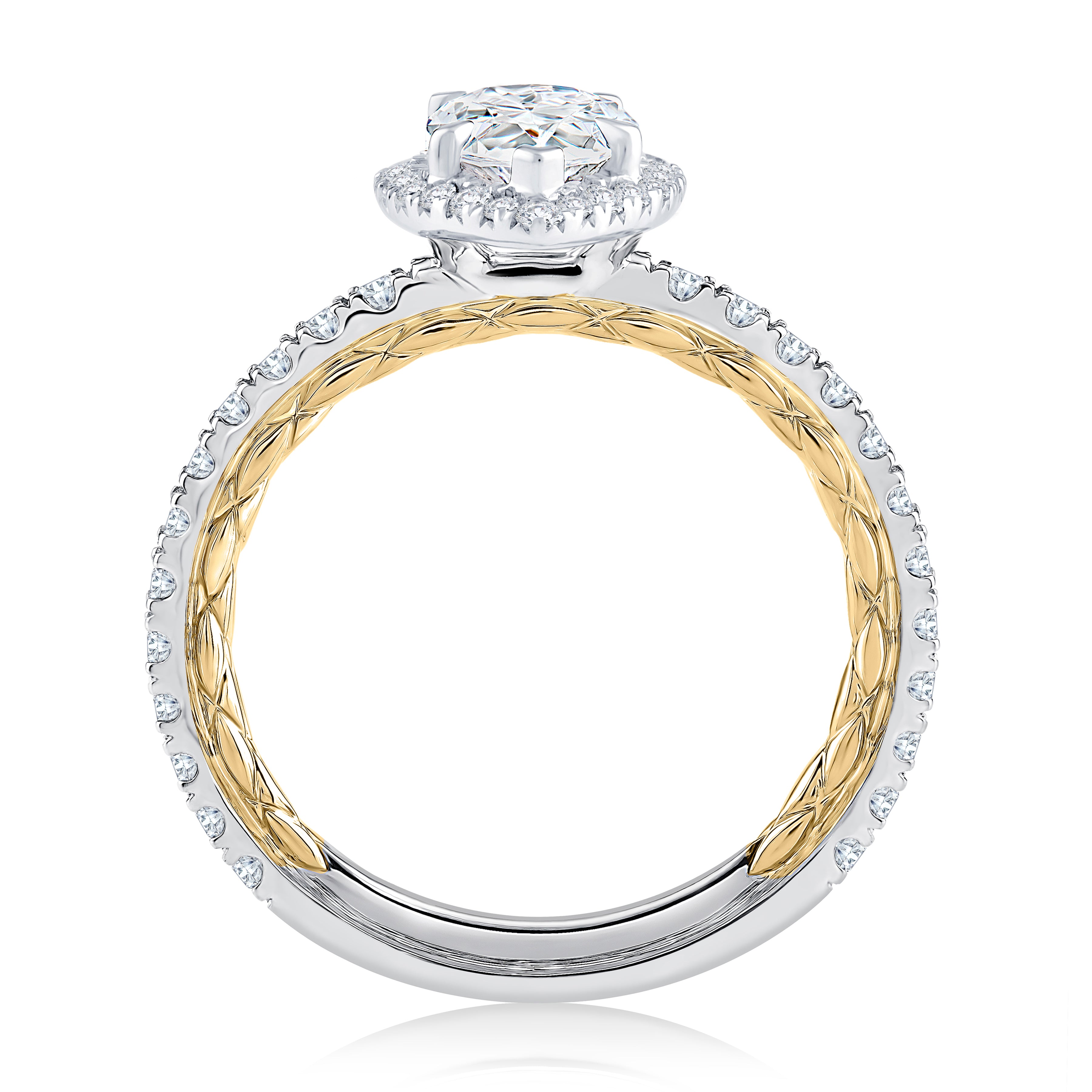 Classic Two Tone Halo Pear Cut Diamond Engagement Ring Setting