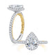Classic Two Tone Halo Pear Cut Diamond Engagement Ring Setting