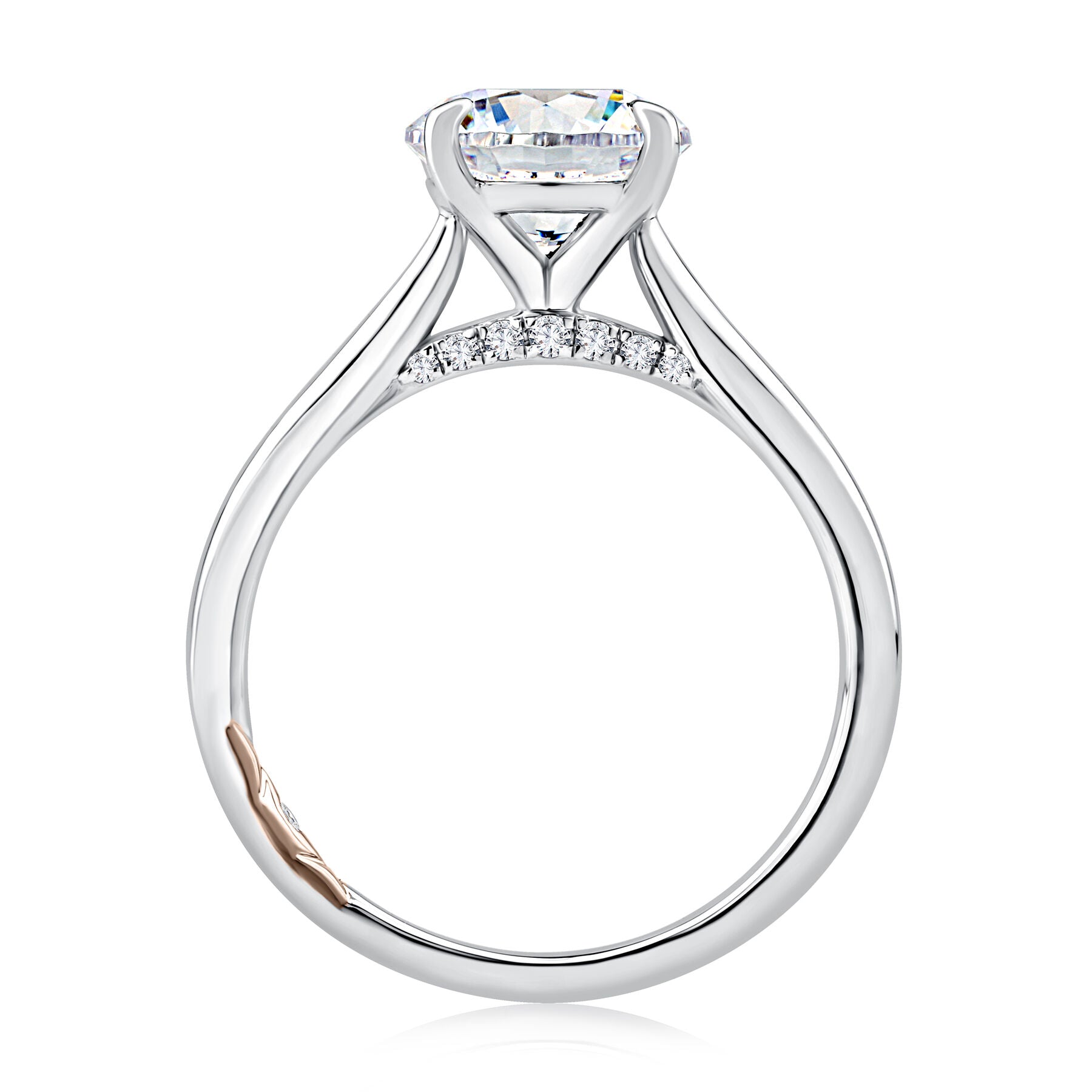 Solitaire Round Center Diamond Engagement Ring Setting with Peek-A-Boo Diamonds
