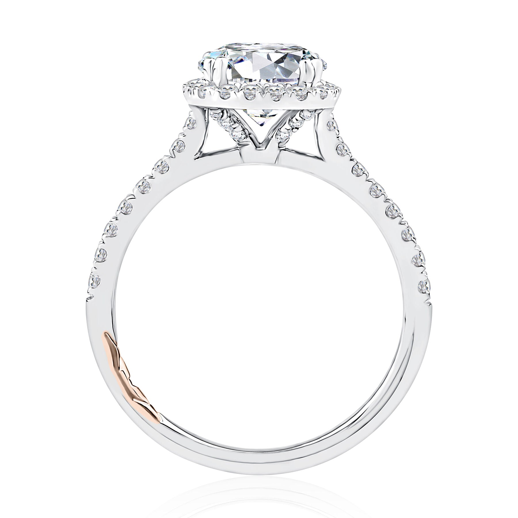 Cushion Shaped Halo Round Center Diamond Engagement Ring Setting with Pave Band