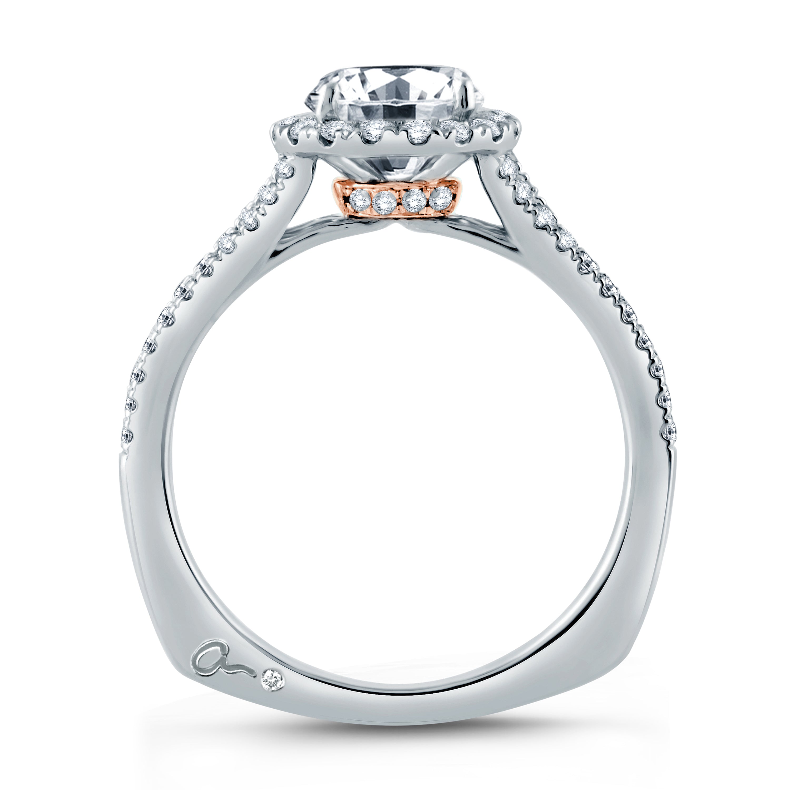 Metropolitan Split Shank and Diamond Halo Round Engagement Ring Setting