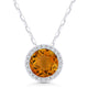 Round Citrine & Diamond Halo Necklace