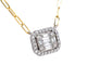 Yellow and White Gold Diamond Halo Baguette Cluster Necklace with Paperclip Chain