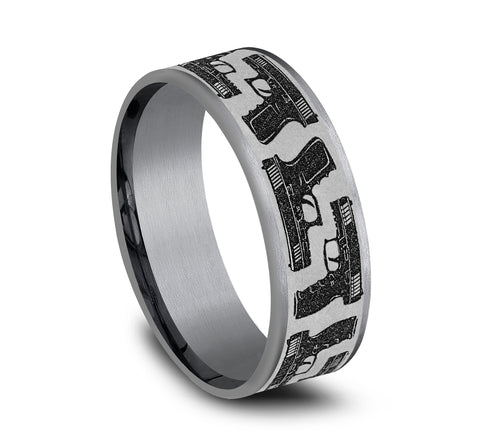Hand Gun Pattern Wedding Band