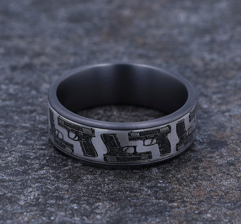 Hand Gun Pattern Wedding Band