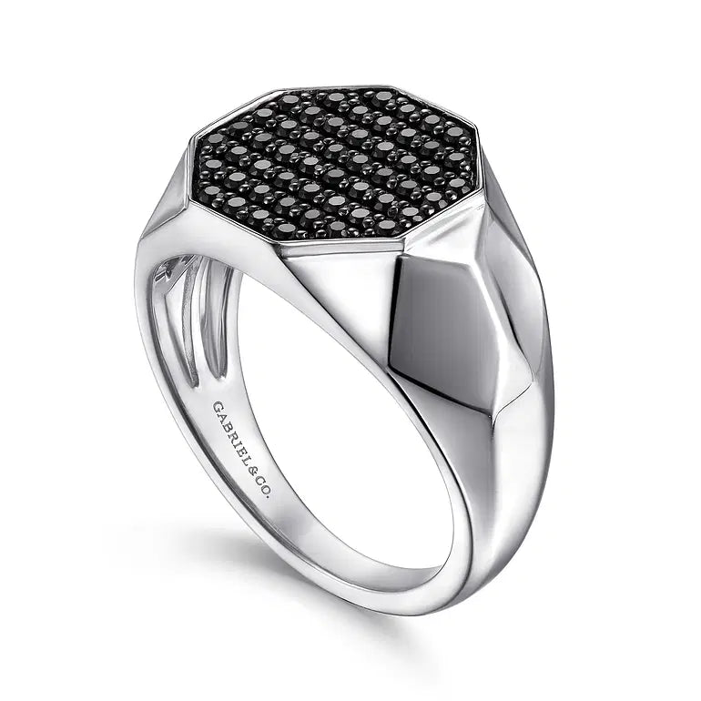 Sterling Silver Black Spinel Pave Signet Ring