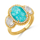 Three Stone Amazonite and Mother Of Pearl Diamond Halo Ring